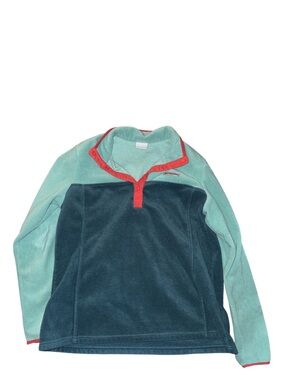 Columbia Pullover Fleece Sweatshirt in Teal, Dark Teal & Coral Trim